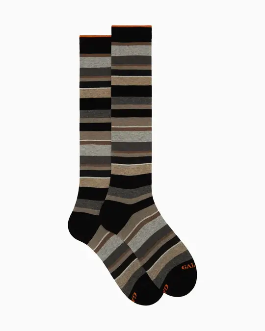 Calze lunghe uomo cotone nero righe multicolor