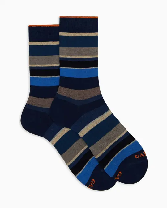 Calze corte donna cotone blu righe multicolor
