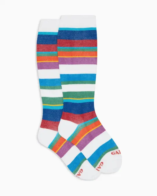 Calze lunghe bambino cotone leggero righe multicolor bianco