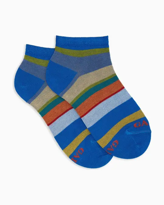 Calze fantasmini bambino cotone leggero righe multicolor azzurro