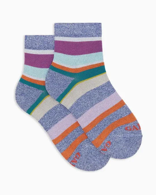 Calze cortissime bambino cotone caldo effetto scintillante a righe multicolor azzurro con
