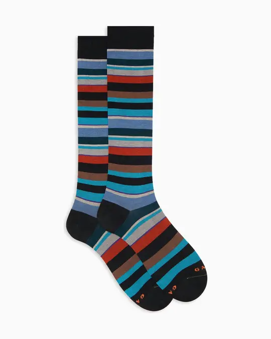 Calze lunghe uomo cotone righe multicolor nero