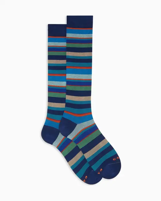 Calze lunghe uomo cotone righe multicolor blu