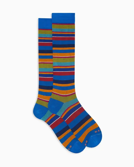 Calze lunghe uomo cotone righe multicolor blu