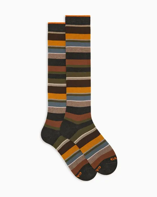 Calze lunghe donna cotone caldo grigie righe multicolor