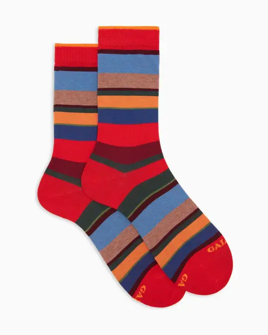 Calze corte donna cotone caldo rosse righe multicolor
