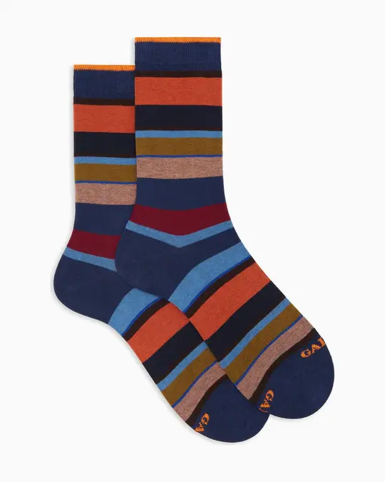 Calze corte donna cotone caldo blu righe multicolor