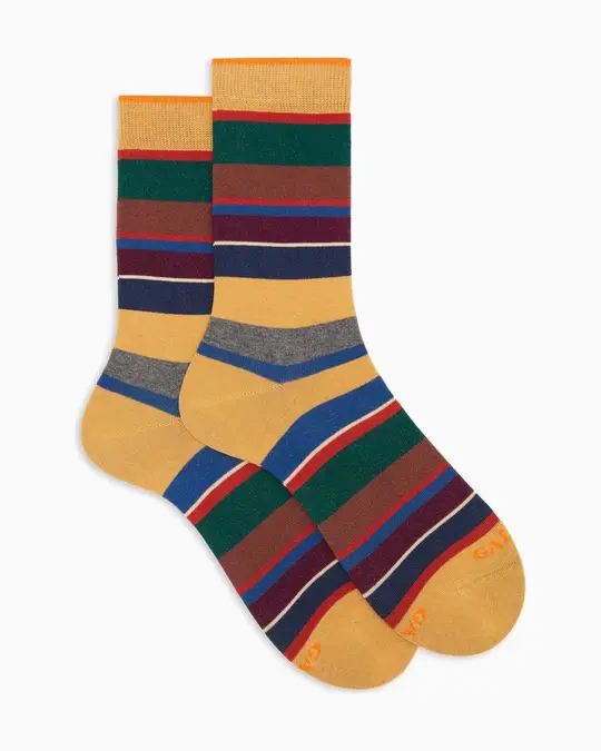 Calze corte donna cotone caldo gialle righe multicolor