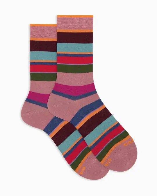 Calze corte donna cotone caldo rosa righe multicolor
