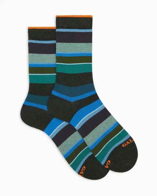 Calze corte donna cotone caldo verdi righe multicolor