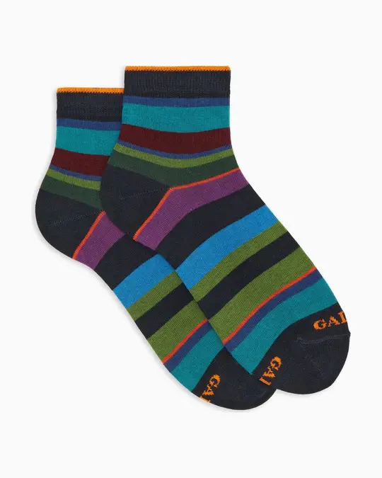 Calze cortissime donna cotone caldo blu righe multicolor