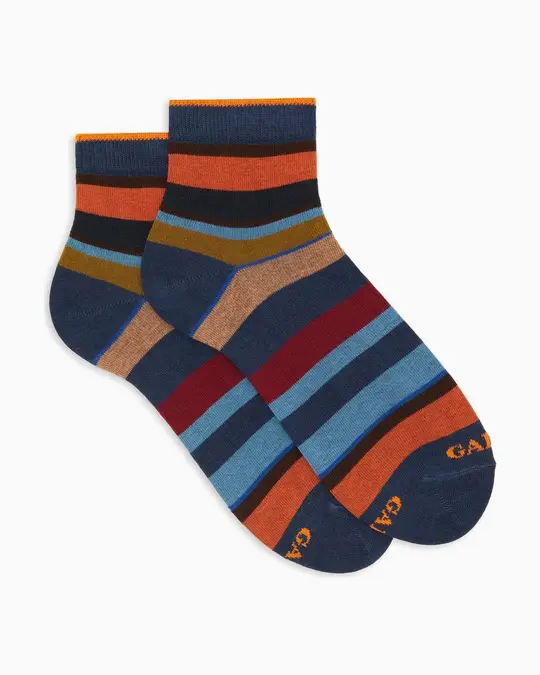 Calze cortissime donna cotone caldo blu righe multicolor