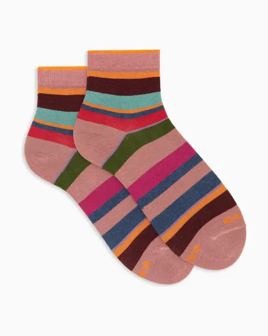 Calze cortissime donna cotone caldo rosa righe multicolor