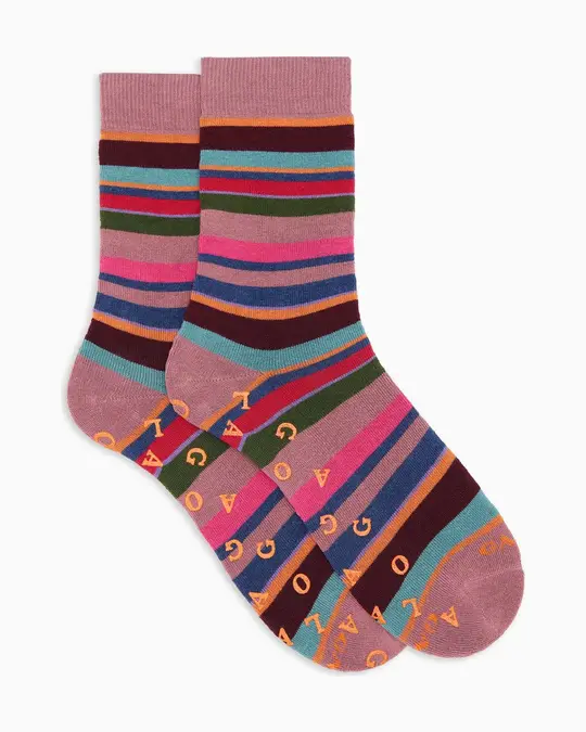 Calze corte antiscivolo donna cotone caldo rosa righe multicolor
