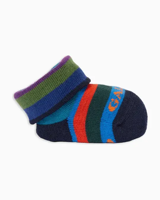 Babbucce bambino cotone caldo blu righe multicolor