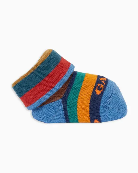 Babbucce bambino cotone caldo azzurro righe multicolor