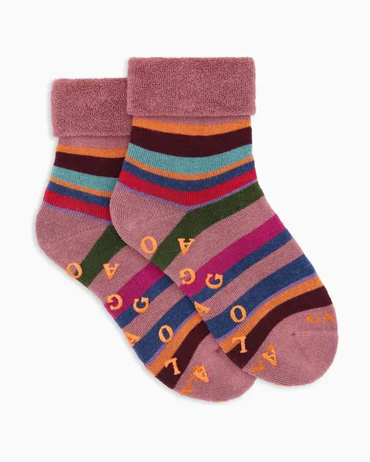 Calze antiscivolo bambino cotone caldo rosa righe multicolor