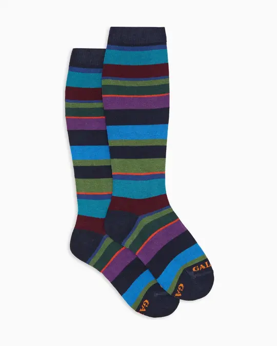 Calze lunghe bambino cotone caldo blu righe multicolor