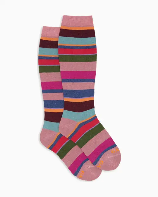 Calze lunghe bambino cotone caldo rosa righe multicolor