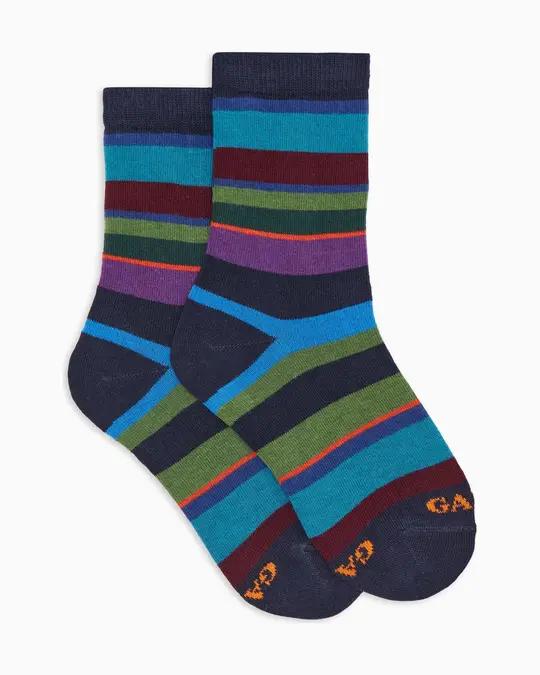 Calze corte bambino cotone caldo blu righe multicolor