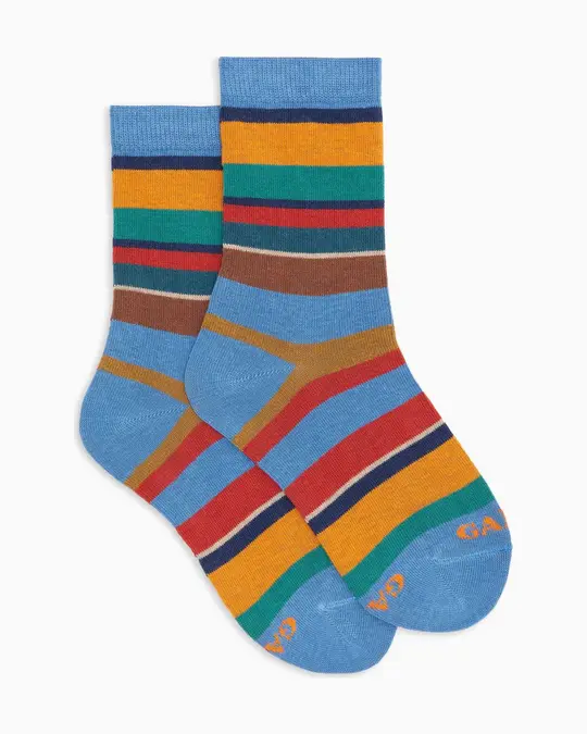 Calze corte bambino cotone caldo azzurro righe multicolor