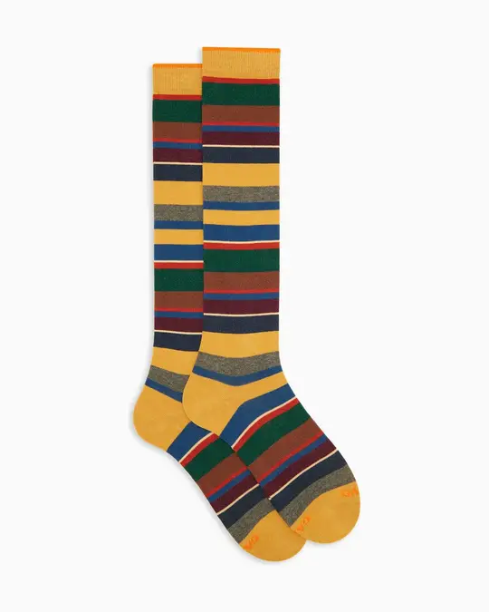 Calze lunghe uomo cotone caldo gialle righe multicolor
