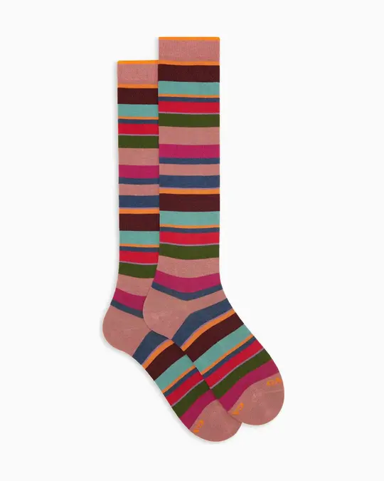 Calze lunghe uomo cotone caldo rosa righe multicolor