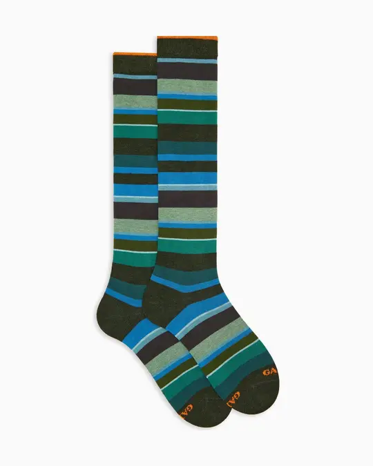Calze lunghe uomo cotone caldo verdi righe multicolor
