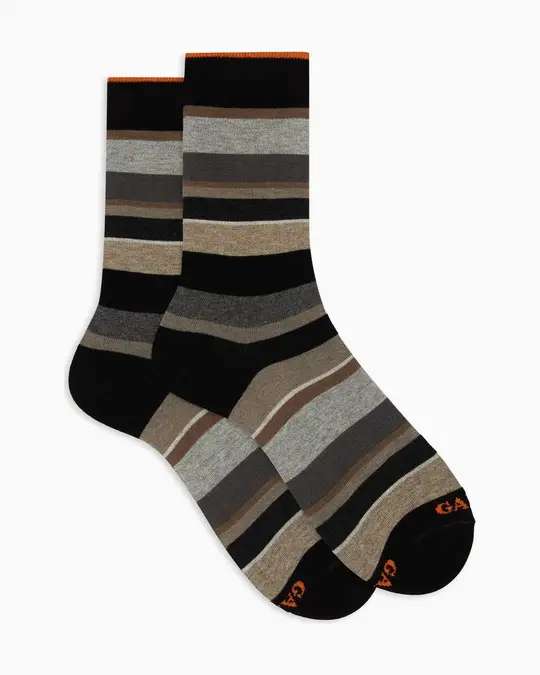 Calze corte uomo cotone caldo nere righe multicolor