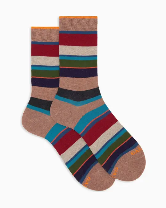 Calze corte uomo cotone caldo beige righe multicolor