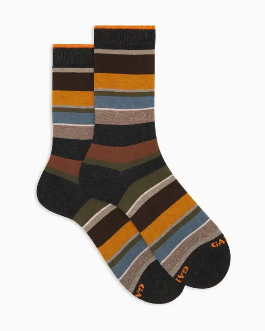Calze corte uomo cotone caldo grigie righe multicolor