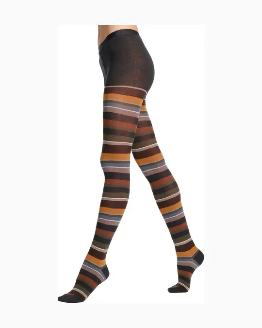 Collant donna cotone caldo grigio righe multicolor