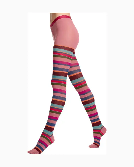 Collant donna cotone caldo rosa righe multicolor