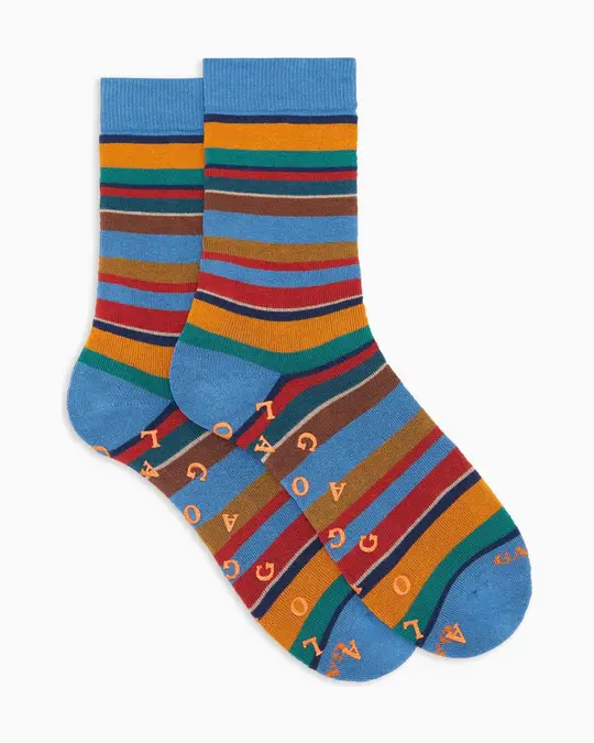 Calze corte antiscivolo uomo cotone caldo azzurre righe multicolor