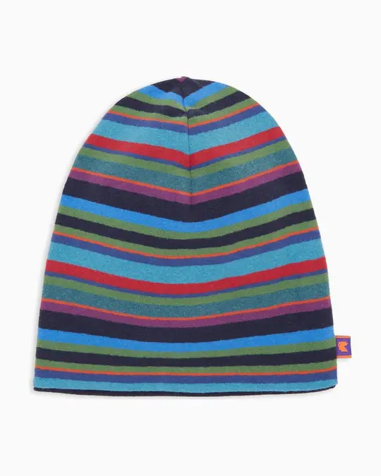 Berretto reversibile unisex pile blu righe multicolor