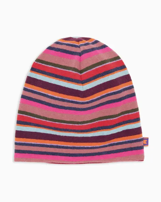 Berretto reversibile unisex pile rosa righe multicolor