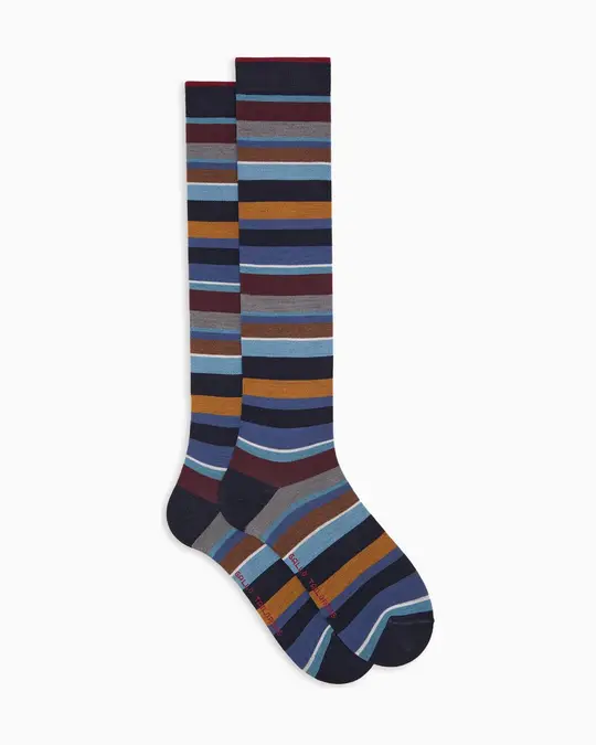 Calze lunghe uomo lana blu righe multicolor