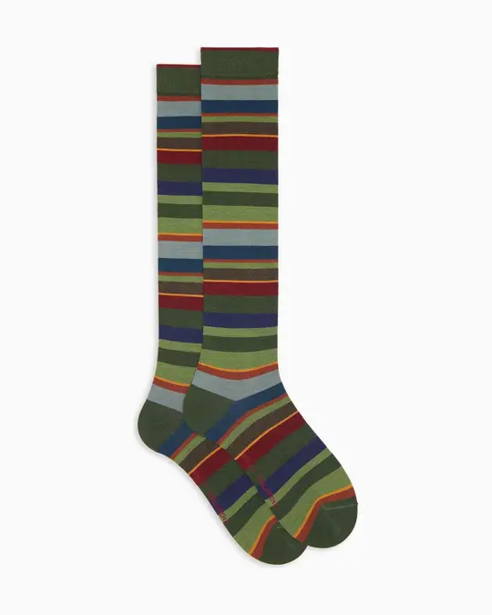 Calze lunghe uomo lana verde righe multicolor