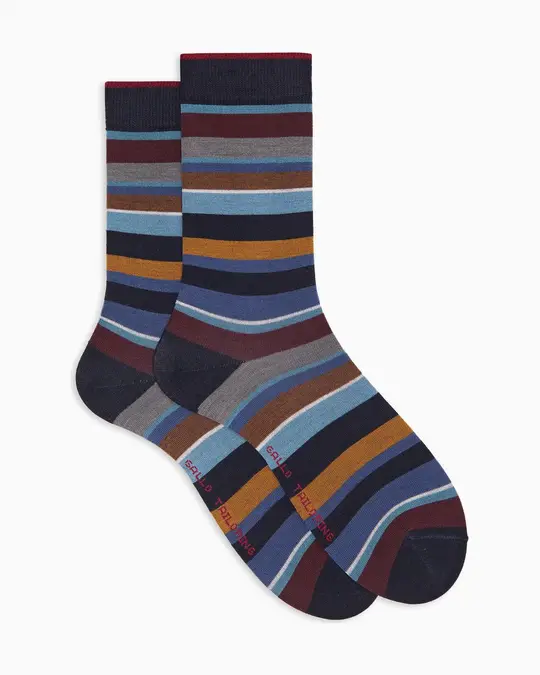 Calze corte uomo lana blu righe multicolor
