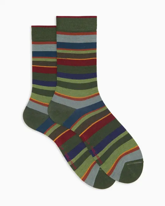 Calze corte uomo lana verdi righe multicolor