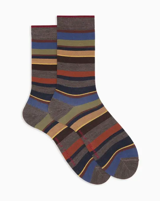 Calze corte uomo lana marroni righe multicolor