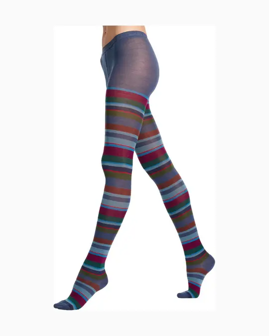 Collant donna lana blu righe multicolor