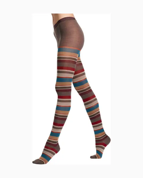 Collant donna lana beige righe multicolor