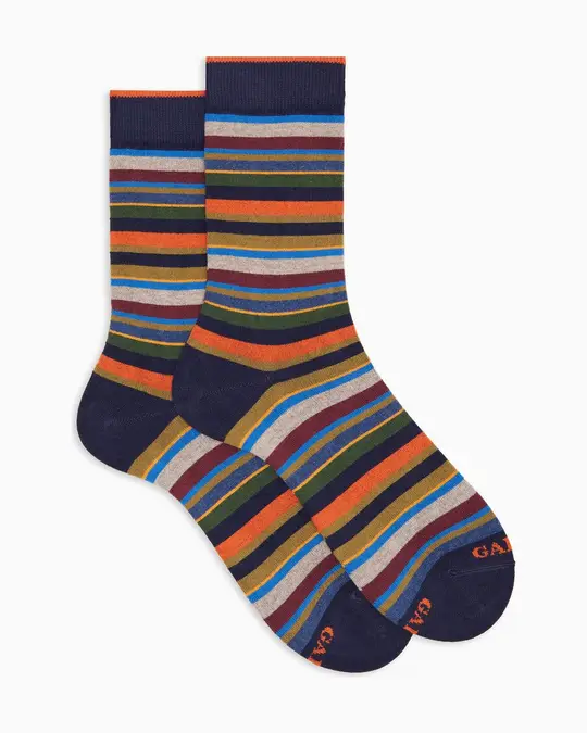 Calze corte donna cotone e cashmere blu righe multicolor micro