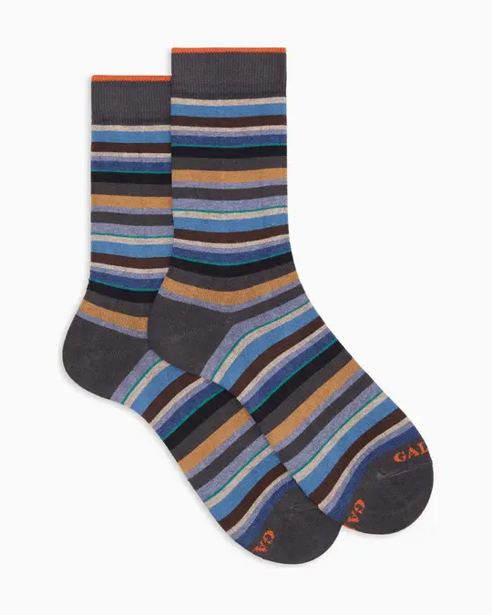 Calze corte donna cotone e cashmere grigie righe multicolor micro