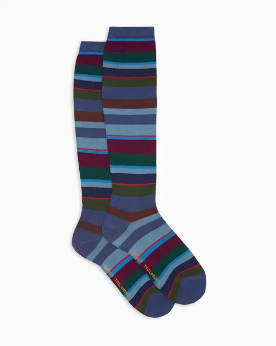 Calze lunghe donna lana blu righe multicolor