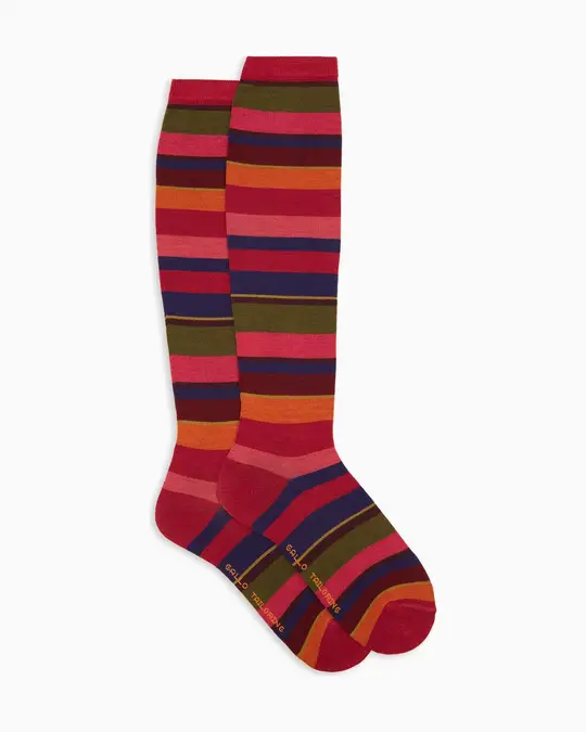 Calze lunghe donna lana fucsia righe multicolor
