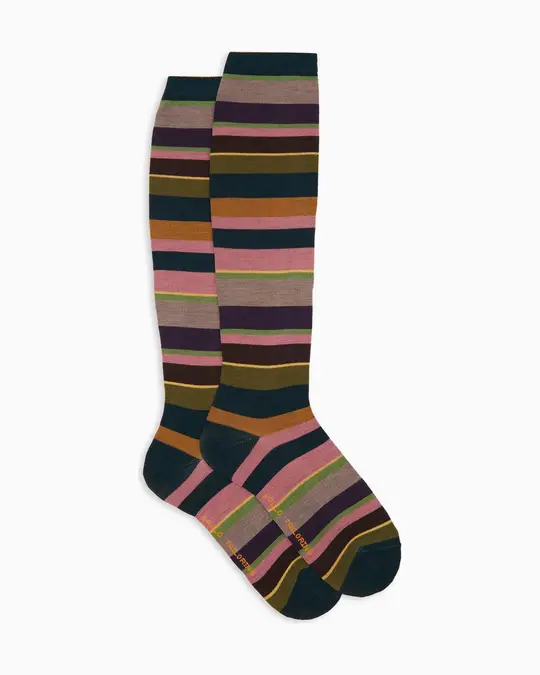 Calze lunghe donna lana verde righe multicolor