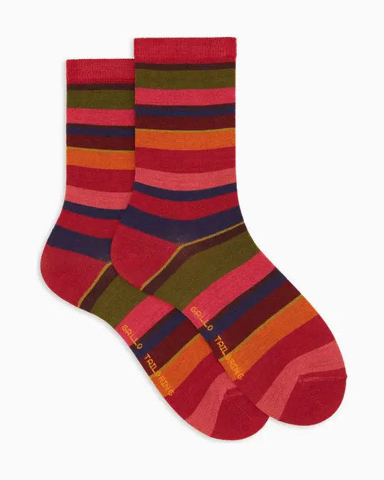 Calze corte donna lana fucsia righe multicolor
