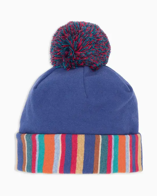 Berretto bambino azzurro tinta unita con pom pon multicolor